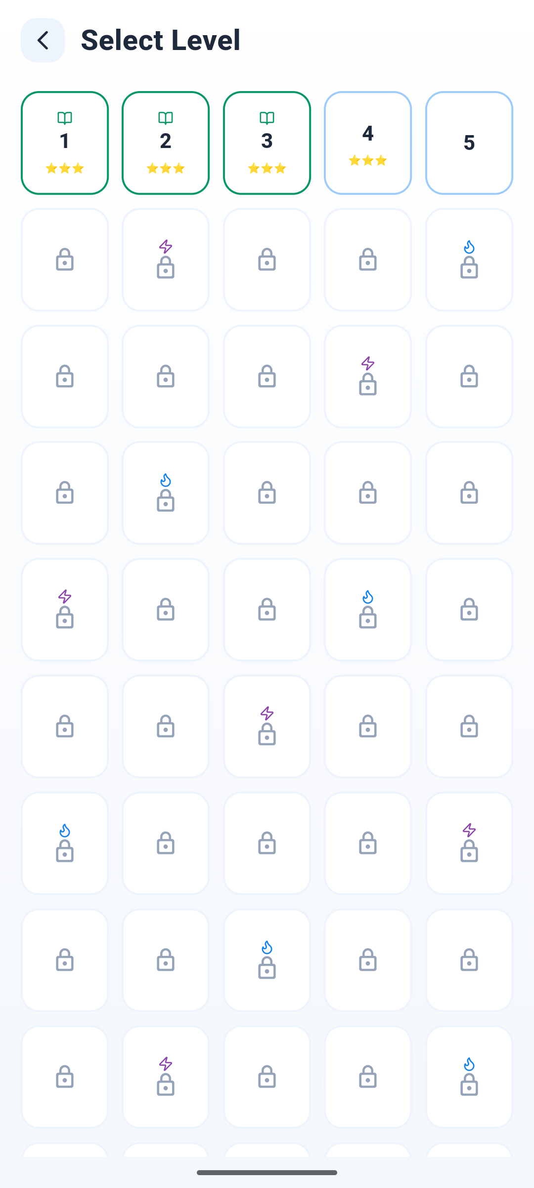 Arrow Puzzle Level Selection Grid